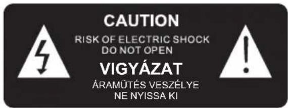CAUTION RISK OF ELECTRIC SHOCK DO NOT OPEN VIGYÁZAT ÁRAMÜTÉS VESZÉLYE NE NYISSA KI