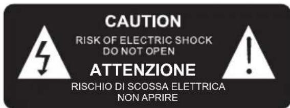 CAUTION RISK OF ELECTRIC SHOCK DO NOT OPEN ATTENZIONE RISCHIO DI SCOSSA ELETTRICA NON APRIRE