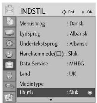 INDSTIL. Flyt OK Menusprog : Dansk Lydsprog : Albansk Undertekstsprog : Albansk Hørehæmmede(☐) : Sluk Data Service : MHEG Land : UK Medietype I butik : Sluk