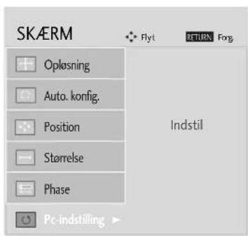 SKAERM Flyt RETURN Fog Oplösning Indstil Auto. konfig. Position Størnelse Phase Pc-indstilling ▶