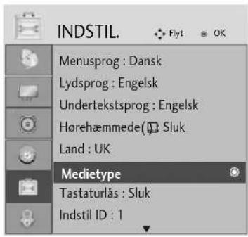 INDSTIL. Menusprog : Dansk Lydsprog : Engelsk Undertekstsprog : Engelsk Hørehæmmede (ID) Sluk Land : UK Medietype Tastaturlås : Sluk Indstil ID : 1