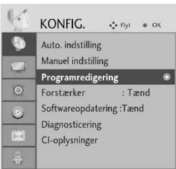 KONFIG. Fly1 OK Auto. indstilling Manuel indstilling Programredigering Forstærker : Tænd Softwareopdatering :Tænd Diagnosticering CI-oplysninger