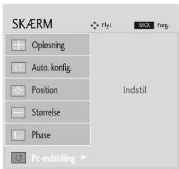 SKAERM Flyl BACK Fong. Oplösning Auto. konfig. Position Størrelse Phase Indstil Pc-indstilling