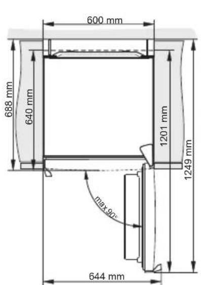 600 mm 688 mm 640 mm 1201 mm 1249 mm max 90° 644 mm