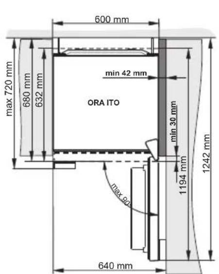 600 mm max 720 mm 680 mm 632 mm min 42 mm ORA ITO min 30 mm 1194 mm 1242 mm max 90 640 mm