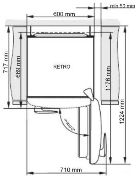 600 mm min 50 mm 717 mm 669 mm RETRO 1176 mm 1224 mm max 0° 710 mm