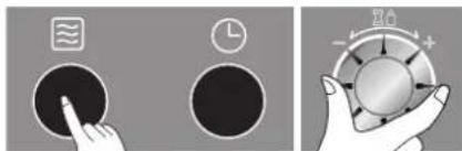 Diagram showing hand gesture controls with icons for water, timer, and dial indicator