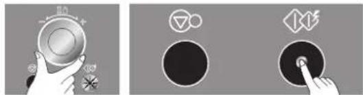 Diagram showing hand holding a camera with control buttons and icons, alongside a button set to display symbols like 'diamond', 'circle', and 'wave'.