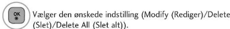 OK Vælger den ønskede indstilling (Modify (Rediger)/Delete (Slet)/Delete All (Slet alt)).