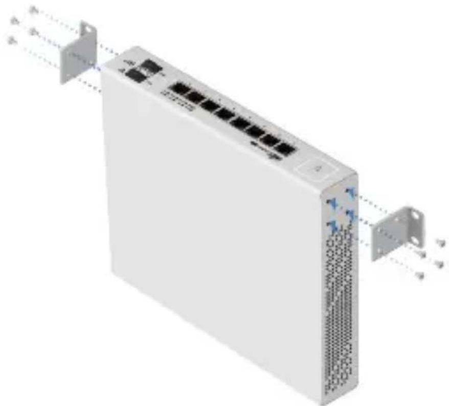 3D rendering of a white network switch device with multiple ports and connectors, showing internal wiring and mounting brackets (no text or symbols visible)
