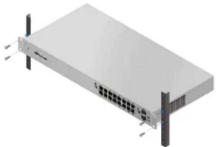 3D rendering of a server rack with multiple Ethernet ports and two vertical connectors (no text or symbols visible)