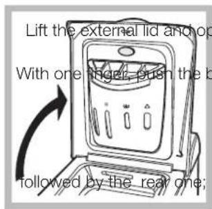 Lift the external lid and hop With one angel, push the b followed by the rear one;