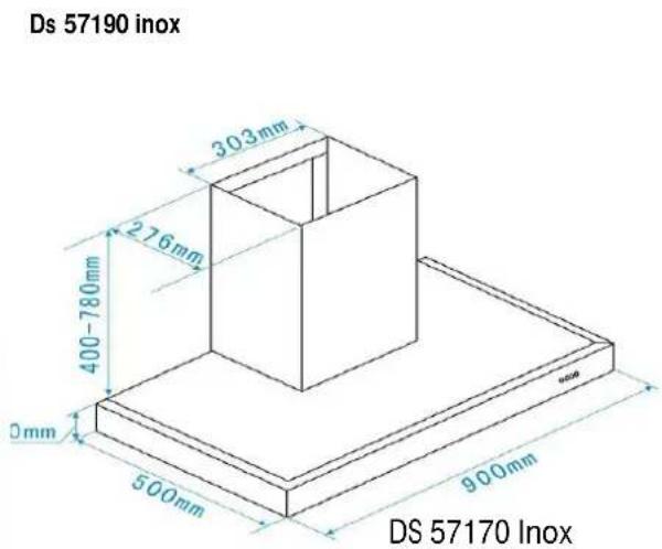 Ds 57190 inox 303mm 276mm 400-780mm 0mm 500mm 900mm DS 57170 inox