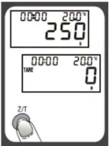 00:00 200°C 250 TARE 00:00 200°C Z/T