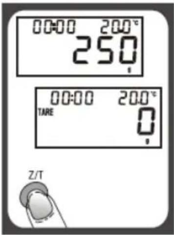 00:00 200°C 250 TARE 00:00 200°C Z/T