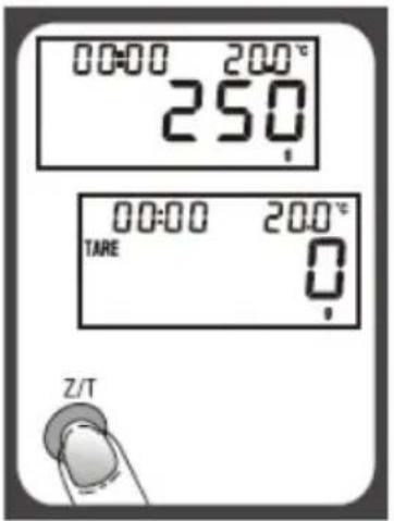 00:00 200°C 250 TARE 00:00 200°C Z/T