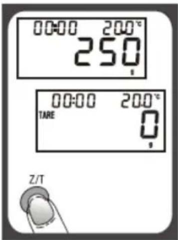 00:00 200°C 250 00:00 200°C TARE Z/T