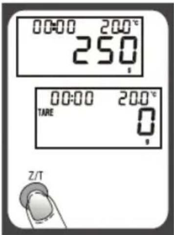 00:00 200°C 250 TARE 00:00 200°C Z/T