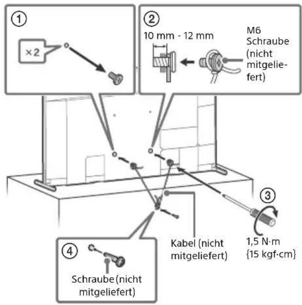 ① ×2 ② 10 mm - 12 mm M6 Schraube (nicht mitgeliefert) ③ ④ Schraube (nicht mitgeliefert) Kabel (nicht mitgeliefert) 1,5 N·m {15 kgf·cm}