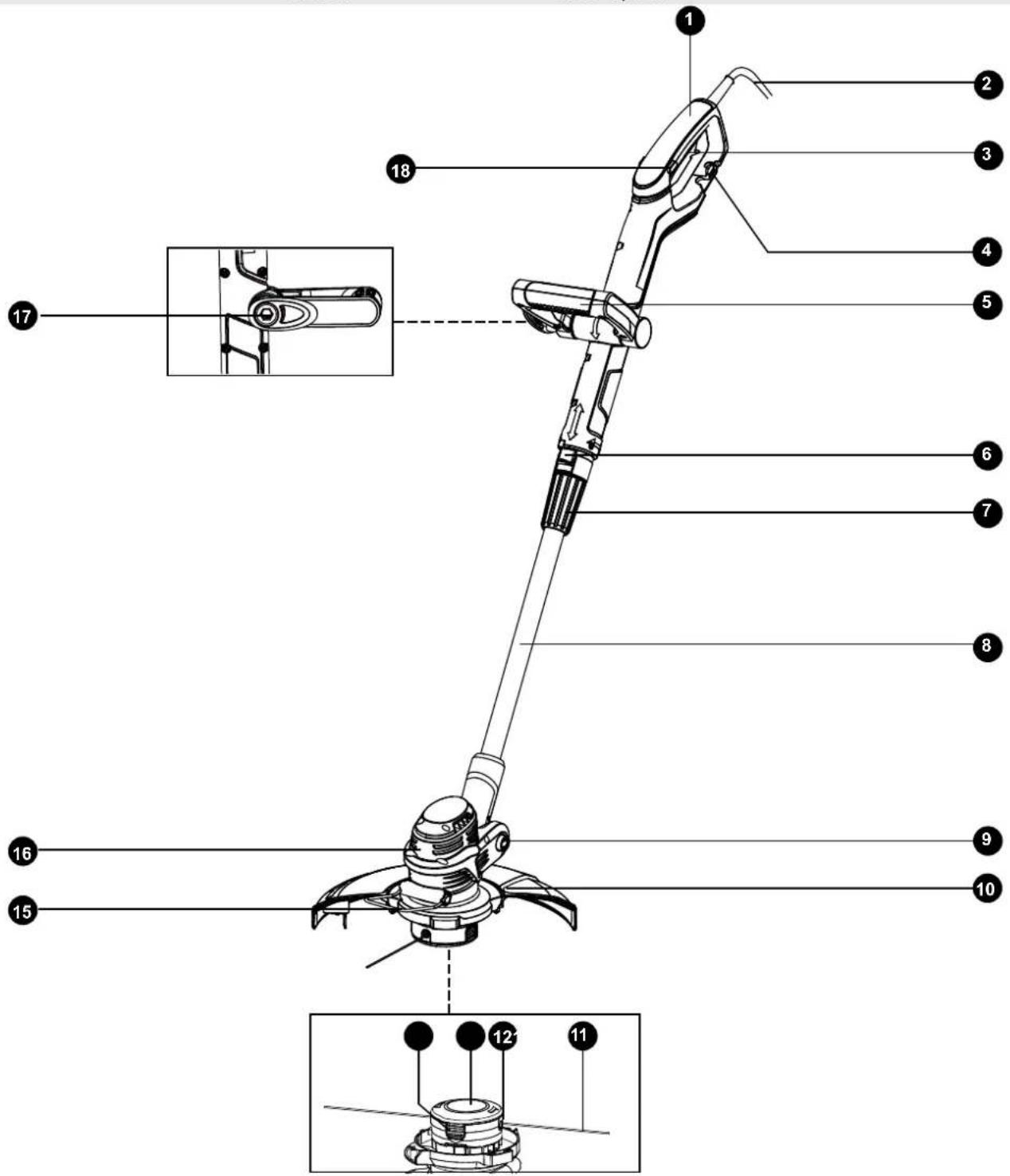 Technical diagram of a manual tool with numbered parts, including a base and side views for assembly or maintenance.