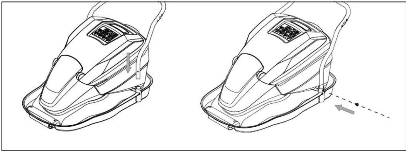 Line drawings of two different lawn curling machines, one with a downward arrow indicating motion or change, the other with an arrow indicating rotation (no text or symbols present)