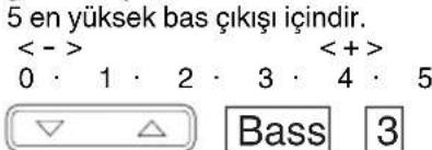 5 en yüksek bas çıkışı içindir. < - > < + > 0 · 1 · 2 · 3 · 4 · 5 Bass 3
