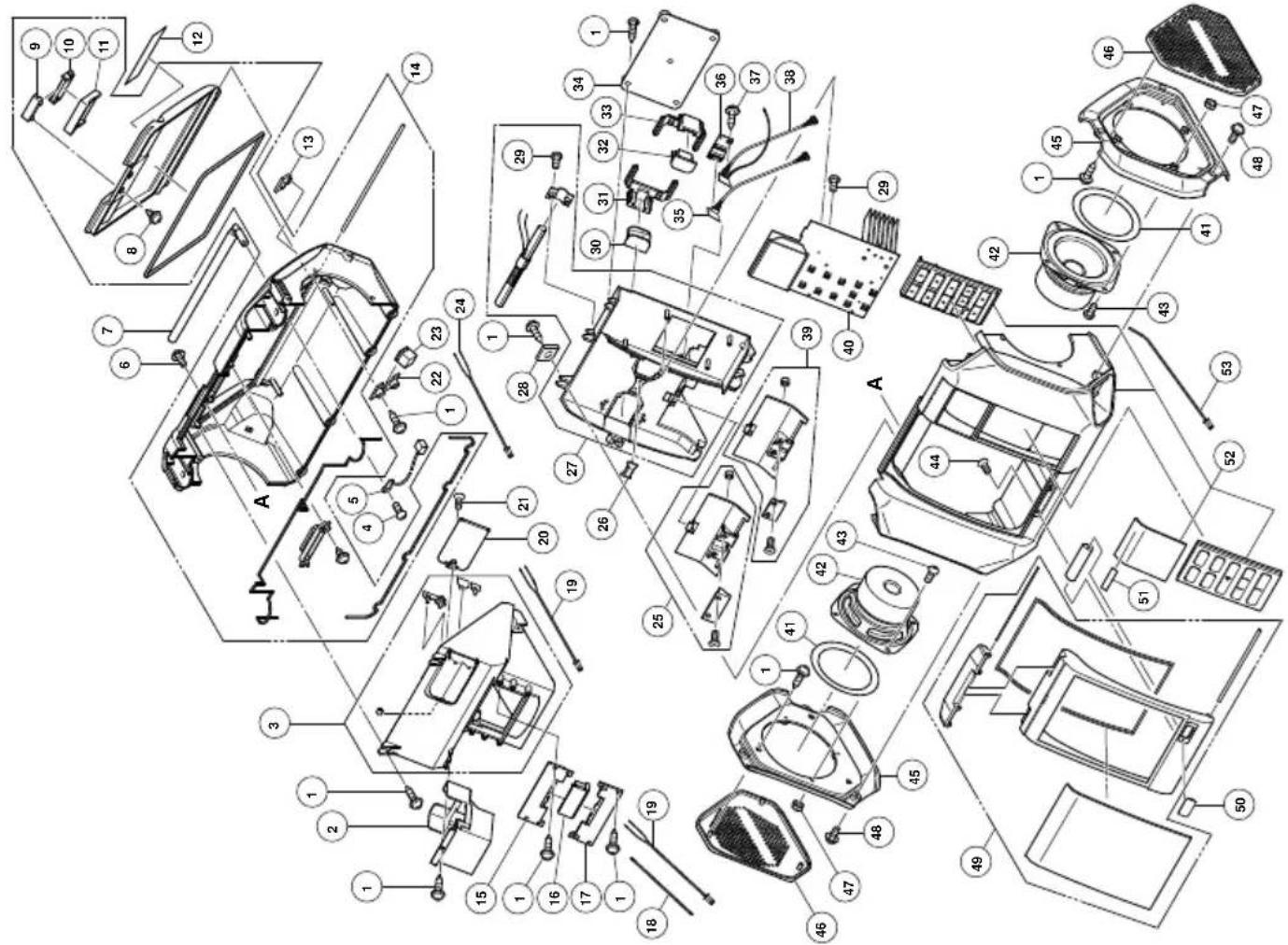 Exploded view diagram of a car's internal components with numbered parts for identification