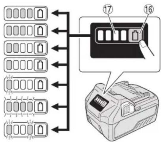 Diagram showing battery bank arrangement and printer connection with labeled parts 16 and 17