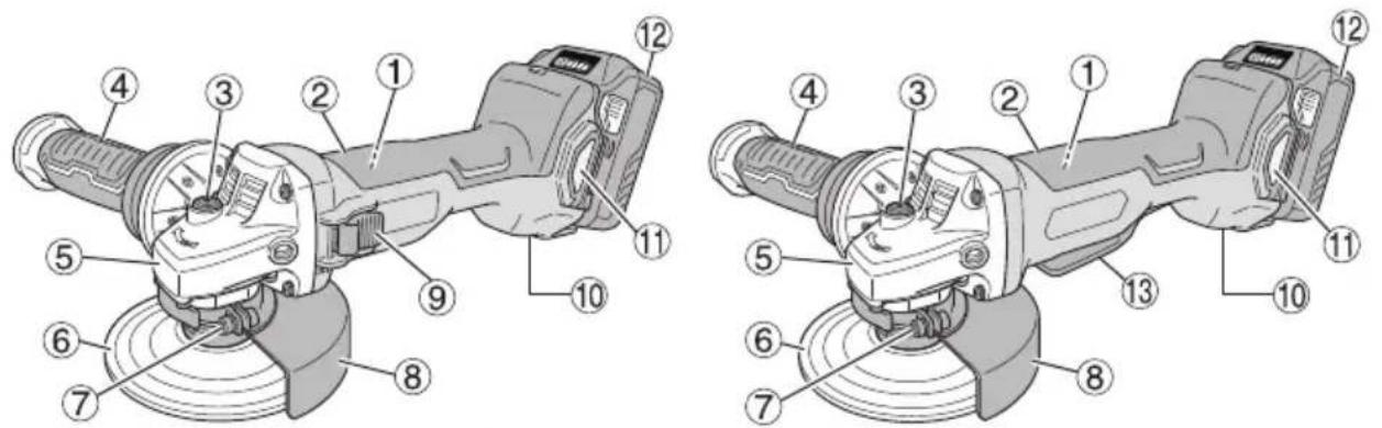 Technical diagram of a mechanical power tool with numbered parts for identification