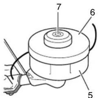 Technical diagram of a mechanical component with numbered parts labeled 5, 6, and 7