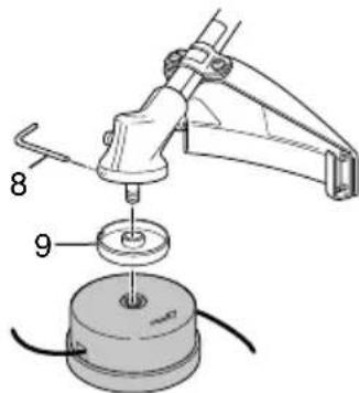 Technical diagram showing a mechanical assembly with labeled parts 8 and 9, likely for assembly or maintenance instructions.