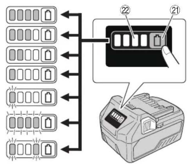 Diagram showing battery array connection to printer with labeled components 21 and 22