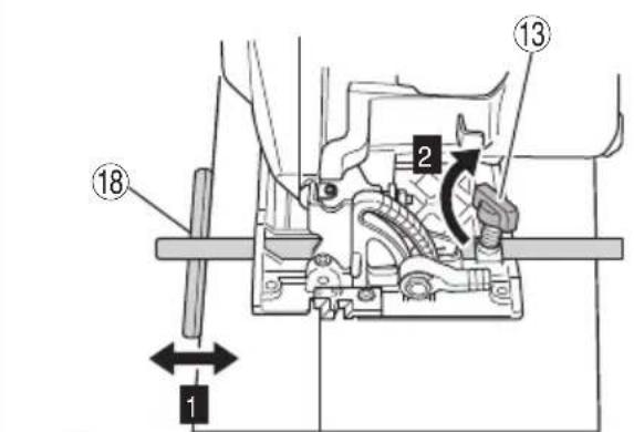 Technical diagram of a mechanical assembly with numbered components and directional arrows indicating motion or movement.