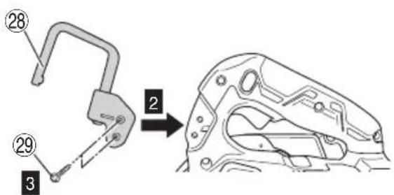 Technical diagram showing a mechanical tool with numbered parts and an exploded view of the component