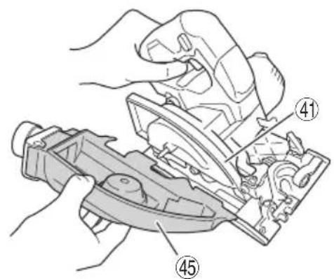 Technical diagram showing hands assembling a mechanical component with numbered parts labeled 41 and 45