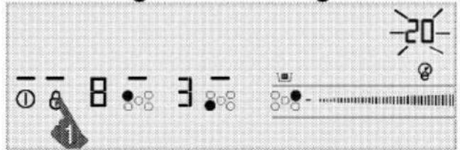 Digital logic diagram showing a sequence of numbers and symbols, including a cursor pointer and a light bulb icon.