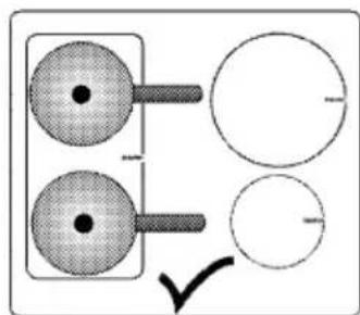 Diagram showing two circular objects with shaded regions and a checkmark indicating selection or confirmation.