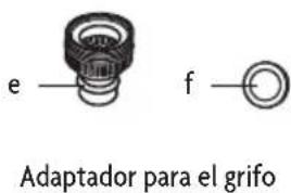 e f Adaptador para el grifo