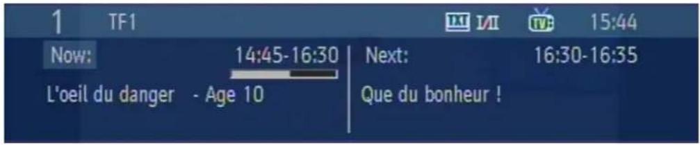1 TF1 Now: 14:45-16:30 Next: 16:30-16:35 L'oeil du danger - Age 10 Que du bonheur !