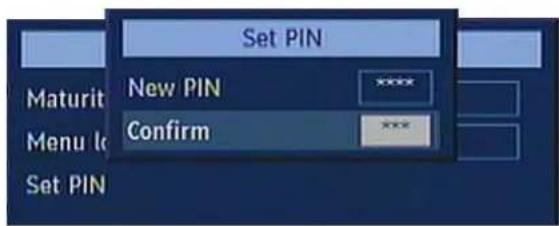 Set PIN New PIN **** Confirm *** Maturit Menu Id Set PIN