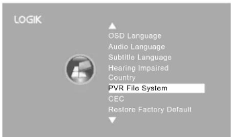 LOGIK OSD Language Audio Language Subtitle Language Hearing Impaired Country PVR File System CEC Restore Factory Default