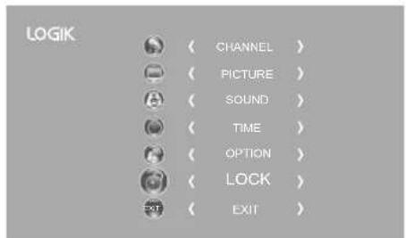 LOGIK ( CHANNEL ) ( PICTURE ) ( SOUND ) ( TIME ) ( OPTION ) ( LOCK ) ( EXIT )