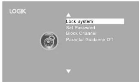 LOGIK Lock System Set Password Block Channel Parental Guidance Off