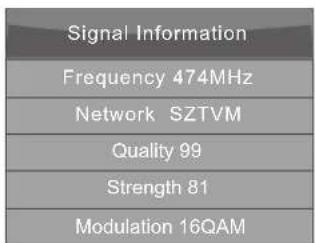 Signal Information Frequency 474MHz Network SZTVM Quality 99 Strength 81 Modulation 16QAM