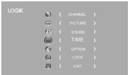 LOGIK CHANNEL > PICTURE > SOUND > TIME > OPTION > LOCK > EXIT >
