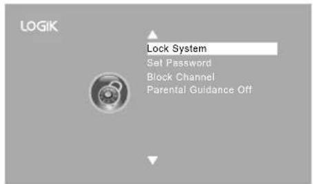 LOGIK Lock System Set Password Block Channel Parental Guidance Off