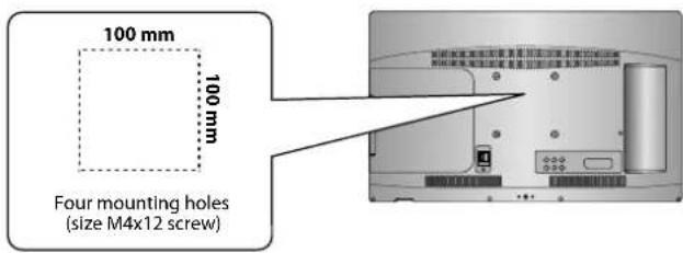 100 mm 100 mm Four mounting holes (size M4x12 screw)