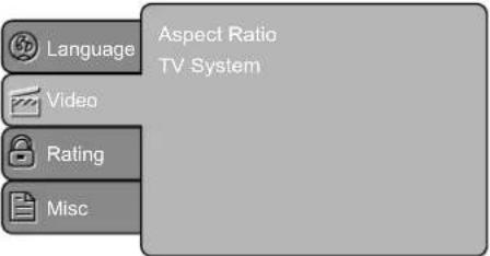 Language Video Rating Misc Aspect Ratio TV System