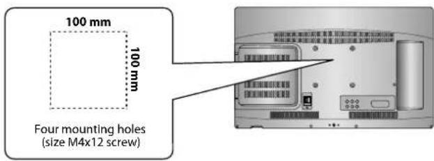 100 mm 100 mm Four mounting holes (size M4x12 screw)