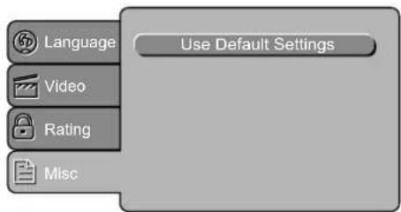 Language Video Rating Misc Use Default Settings